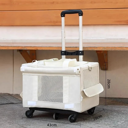 Double Layer Breathable Pet Carrier with Wheels Foldable