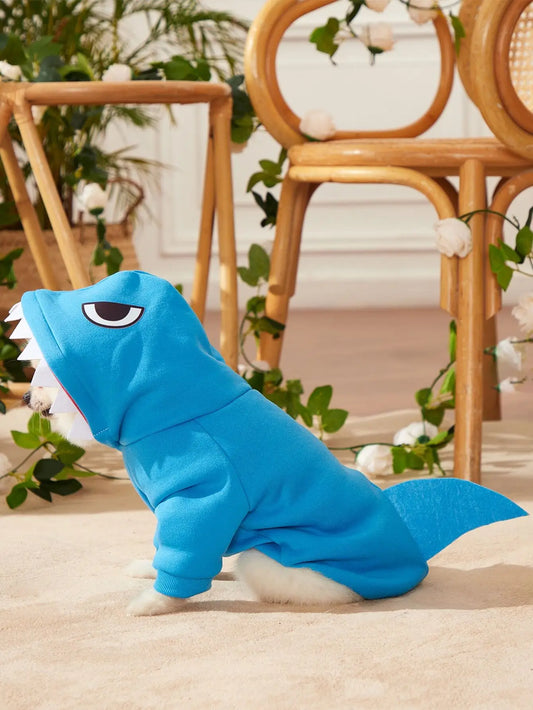 Blue Shark-Style Hoodie, Warm for Fall, Winter