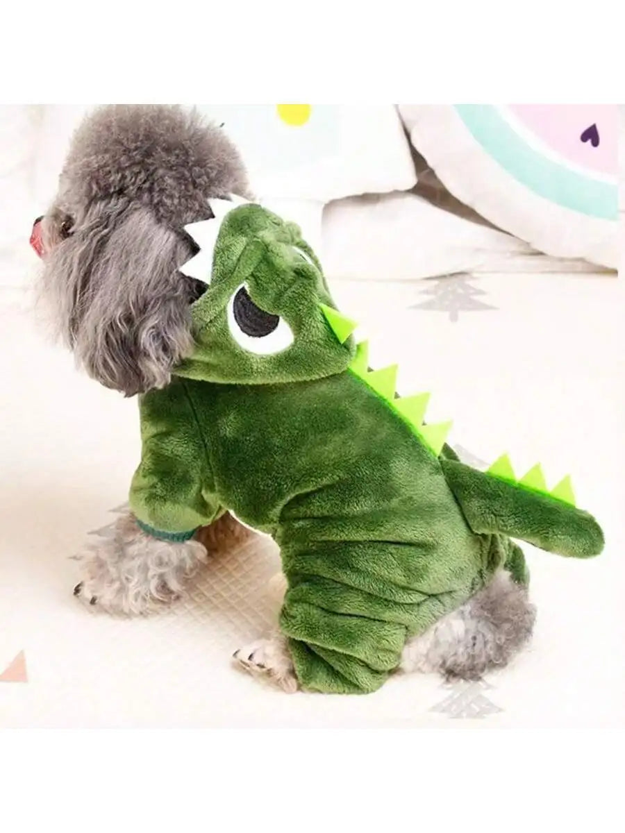 Green Dinosaur-Style Hooded Fleece Costume,  Small Dogs