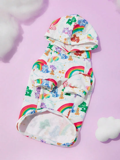 Rainbow Bear Print Hooded Sweatshirt, Cat, Dog, Size XXS-XXXXL