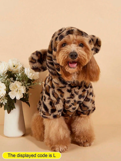 Leopard Print Hooded Fleece Sweater, Small to Medium Dogs