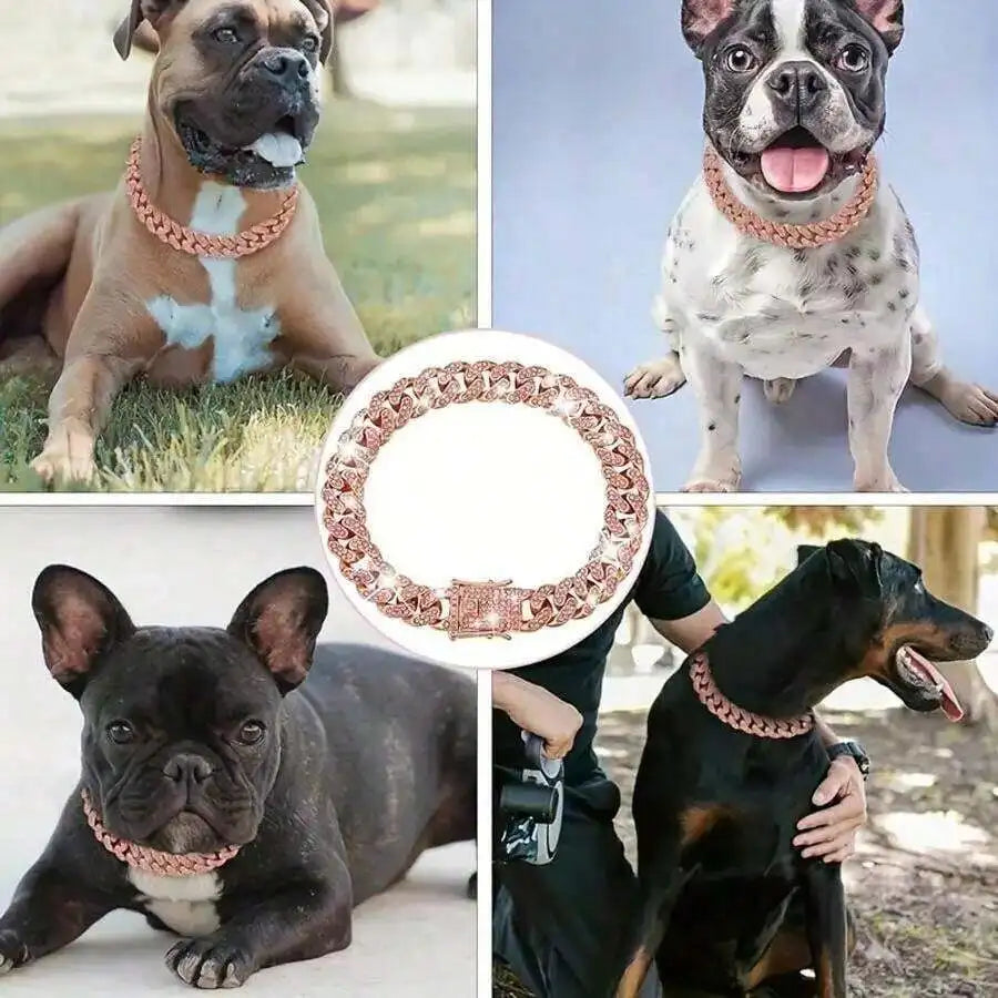Rose Gold Cuban Chain Collar for Dogs and Cats