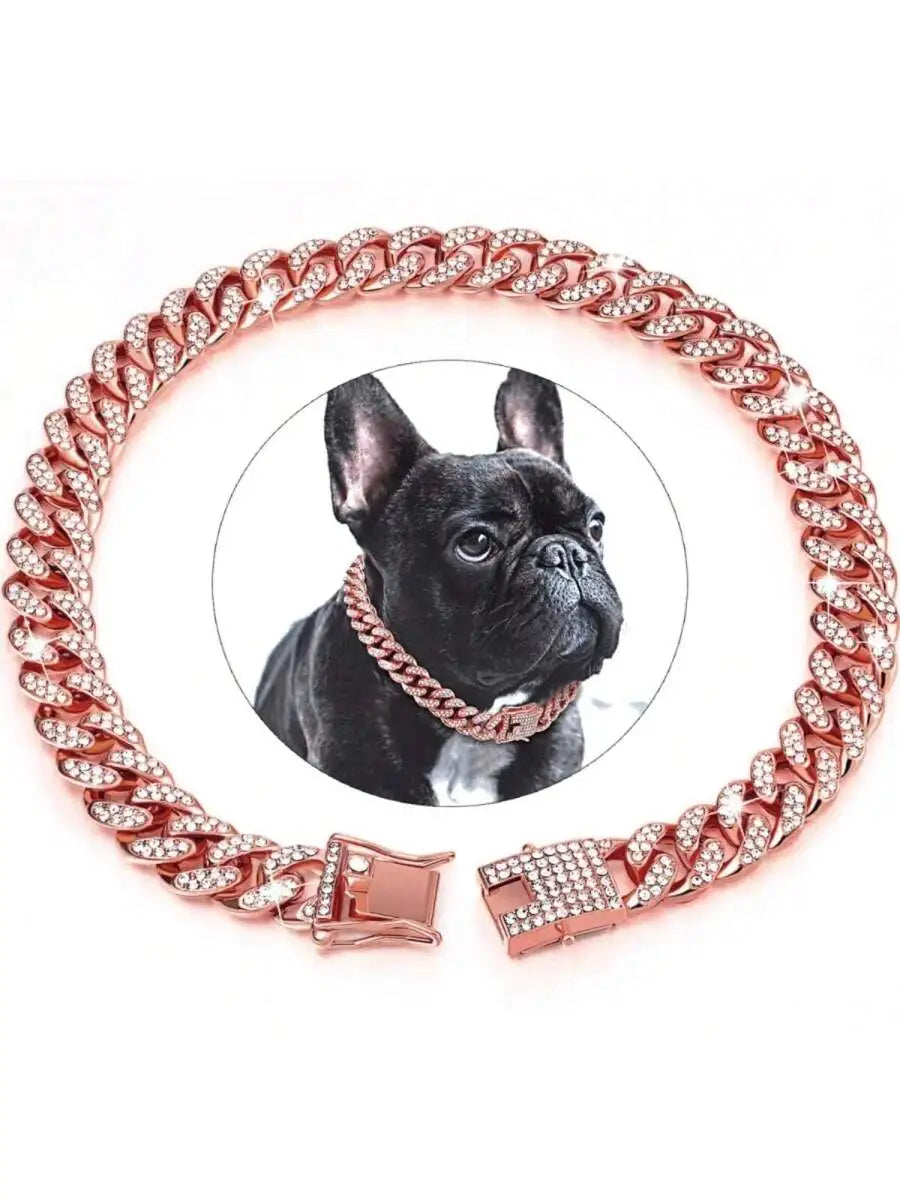 Rose Gold Cuban Chain Collar for Dogs and Cats