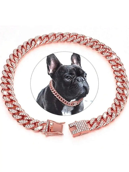 Rose Gold Cuban Chain Collar for Dogs and Cats