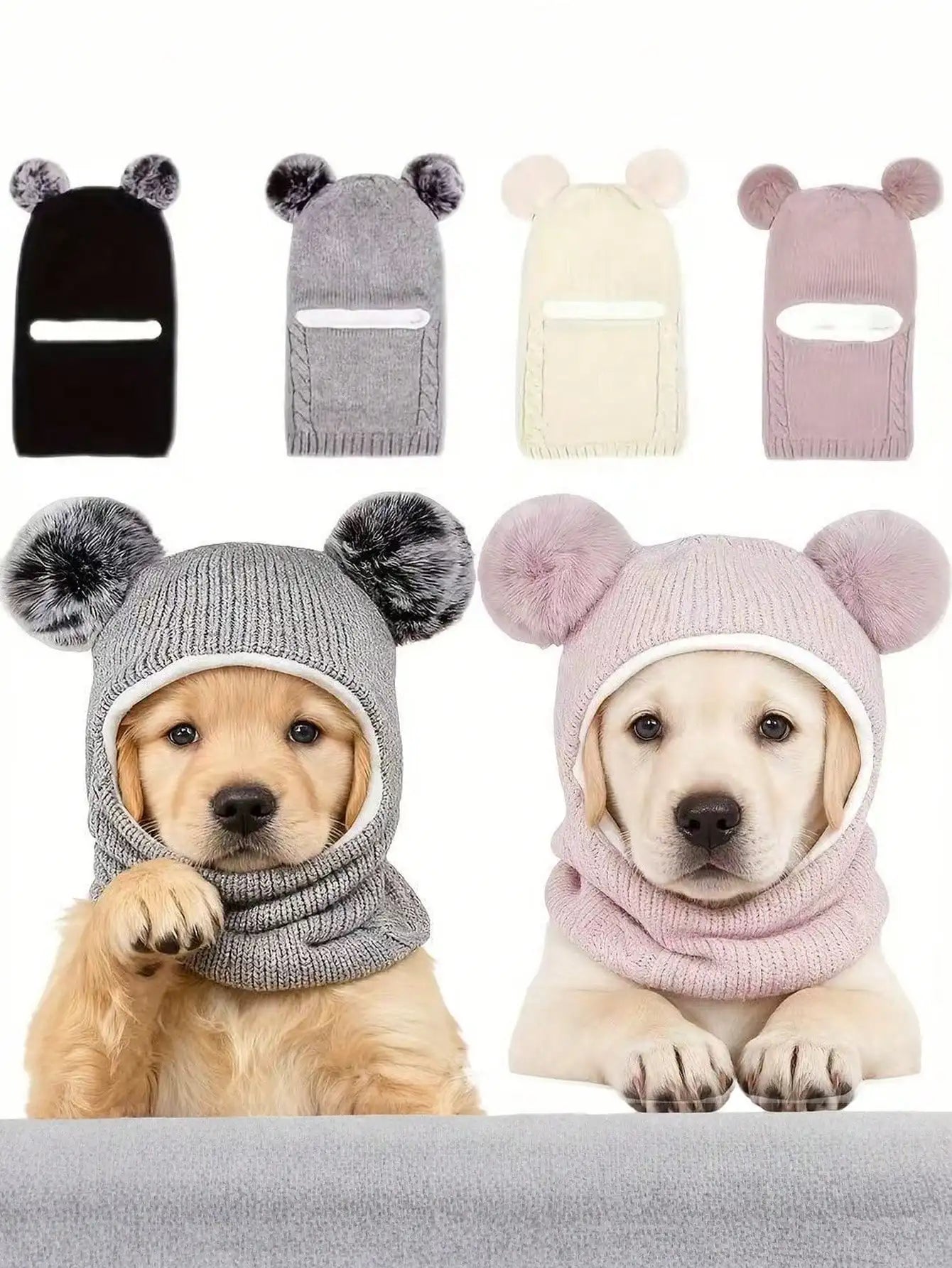 Dog's Warm Winter Hat, Knitted Bear Ear