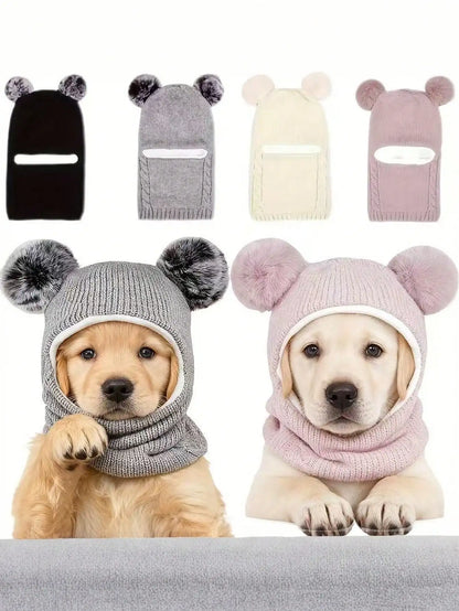 Dog's Warm Winter Hat, Knitted Bear Ear
