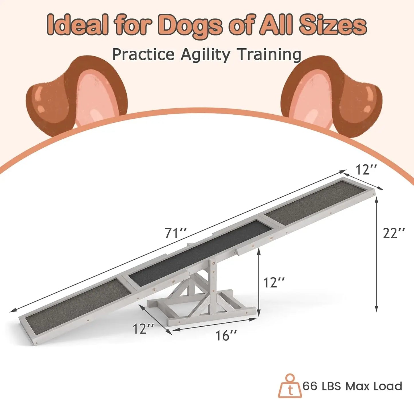 Wooden Dog Agility Seesaw Outdoor, Weatherproof, White