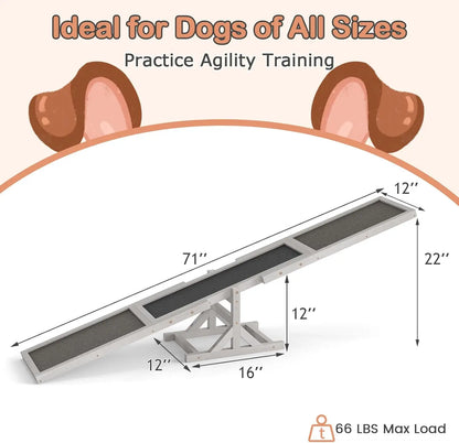 Wooden Dog Agility Seesaw Outdoor, Weatherproof, White