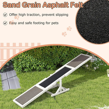 Wooden Dog Agility Seesaw Outdoor, Weatherproof, White
