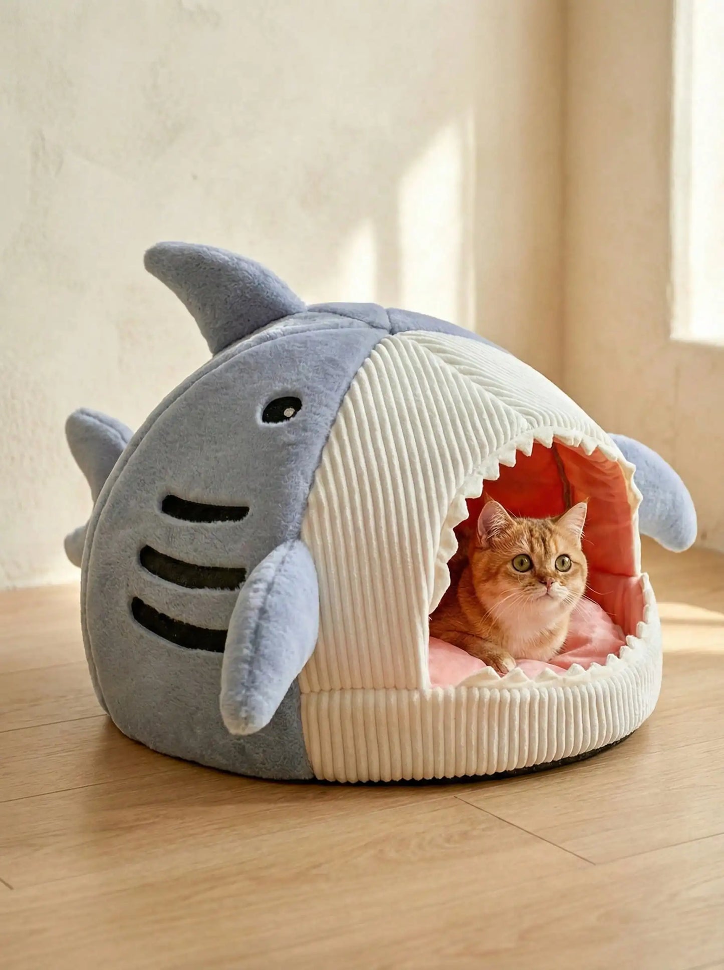 Soft Corduroy Enclosed Bed,  Playful Marine Design, Cats and Small Dogs