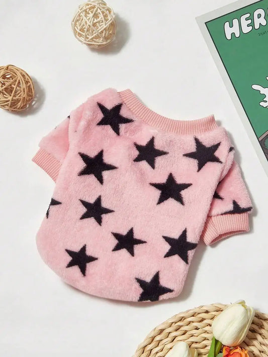 Pink Fleece Sweatshirt, Black Star Print, Cats, Dogs