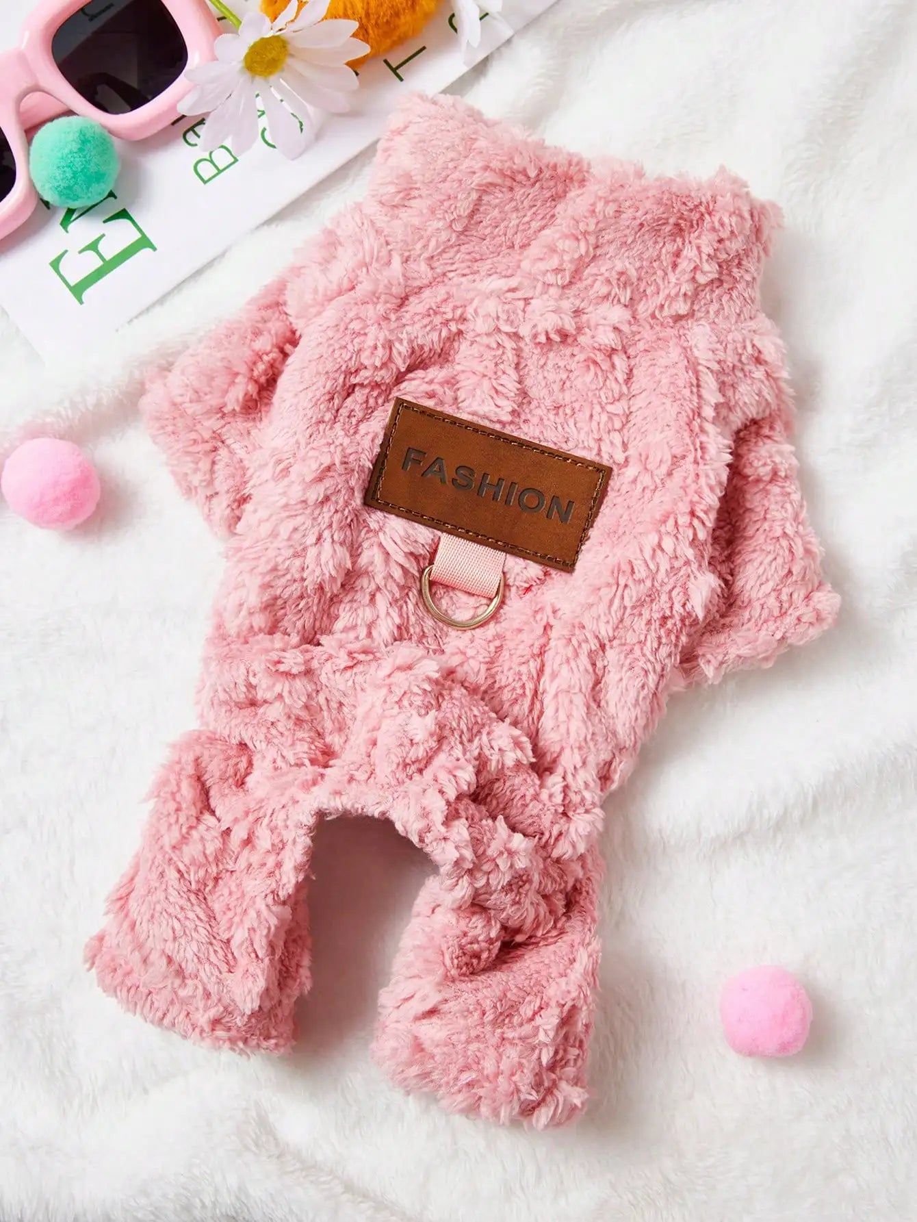 Fluffy Pink Sweater with Harness Loop for Small Dogs