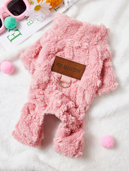 Fluffy Pink Sweater with Harness Loop for Small Dogs