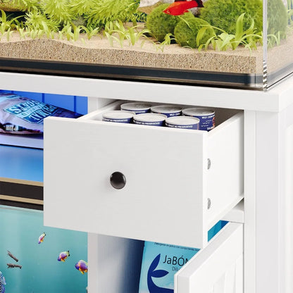 75 Gallon Fish Tank Stand with Power Outlets & LED Light, Farmhouse Fish Tank Stand with 2 Drawers and 2 Barn Door, 55-75 Gallo