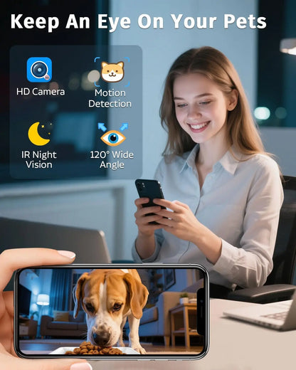 Smart Automatic Dog Feeder with Camera, Wi Fi App Control