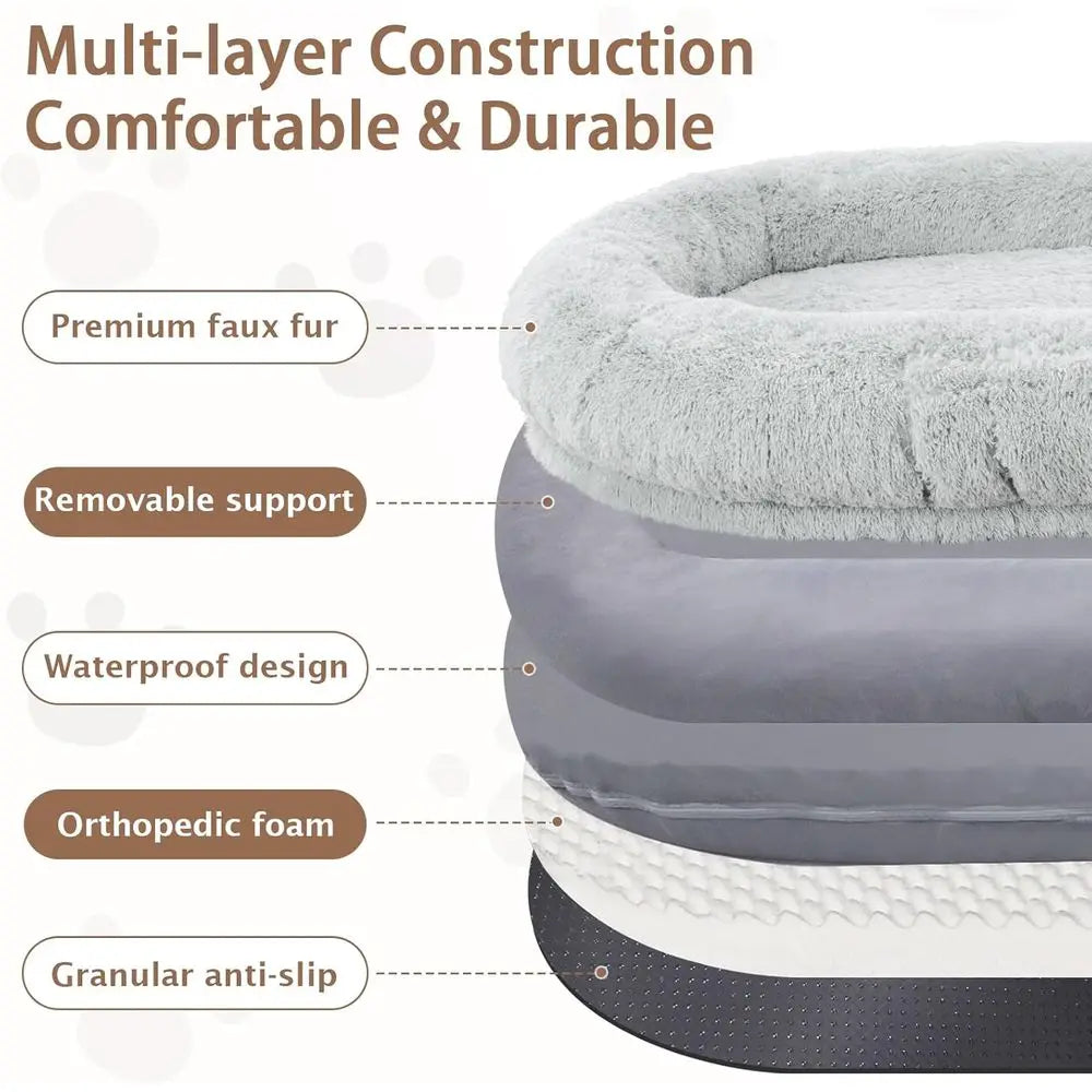 Oversized 71x45x12 Grey Dog Bed,  Pillow,