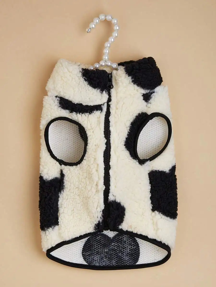 Sherpa Vest, Black Spot Pattern, Warm Winter Coat, Dogs, Cats