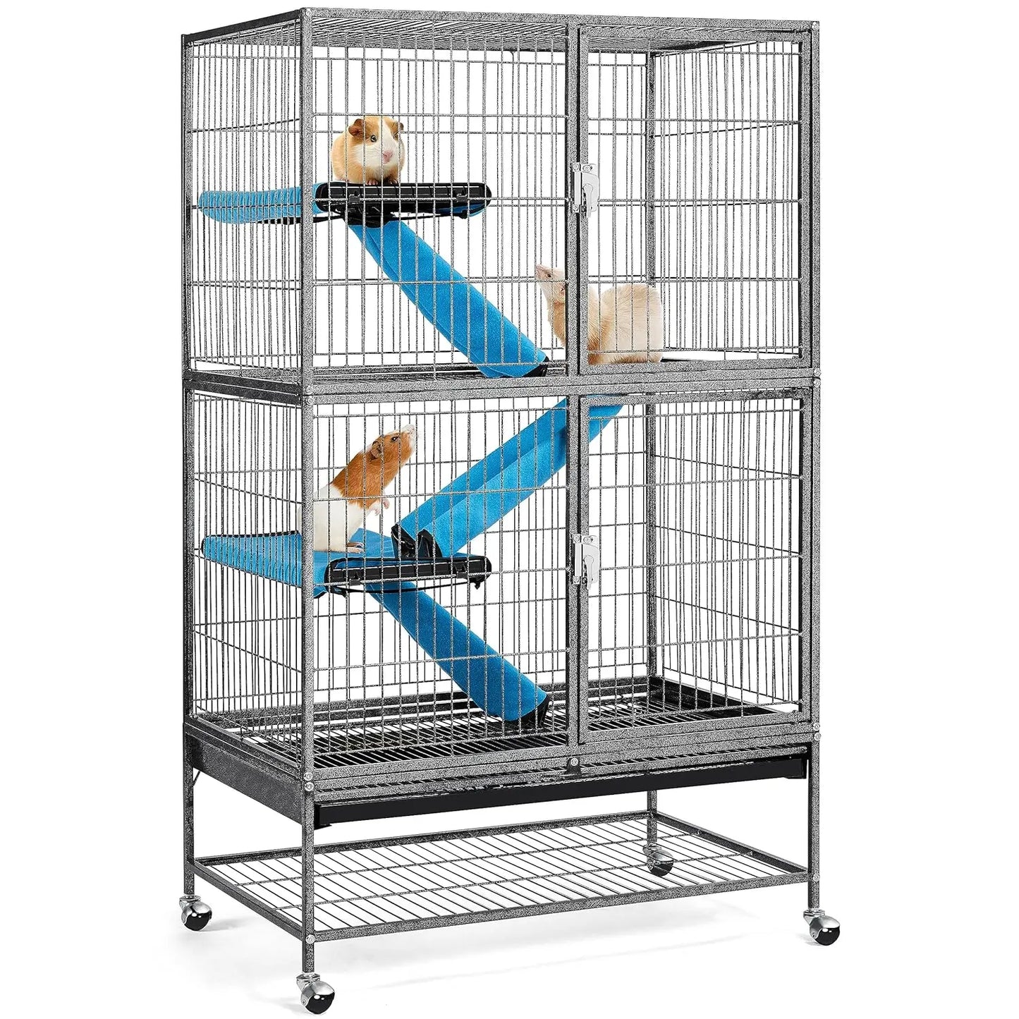 54'' Rolling Cage Large 4-Tiers, Chinchilla, Adult Rats, Guinea