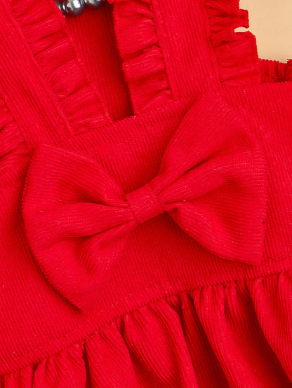 Red Corduroy Dress with Bow,