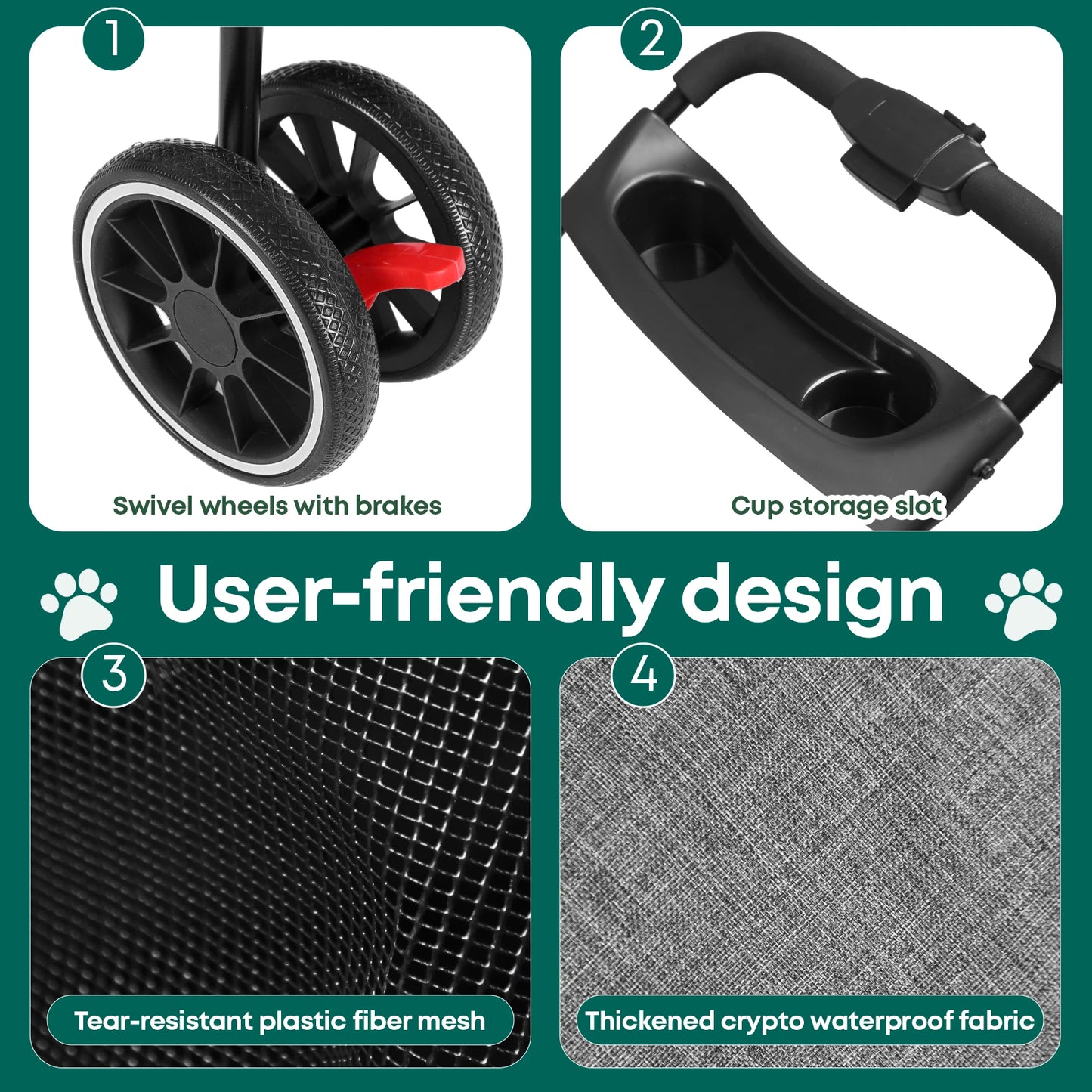 Portable Dog- Cat Stroller, 3 Wheels, Foldable