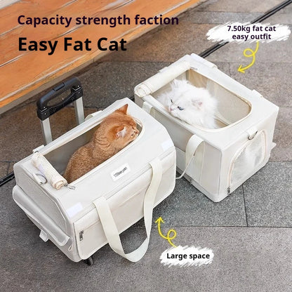 Double Layer Breathable Pet Carrier with Wheels Foldable