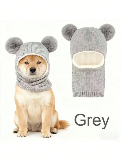 Dog's Warm Winter Hat, Knitted Bear Ear
