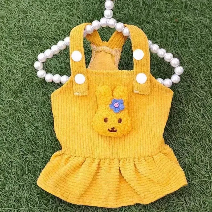 Pink Corduroy Dress , Bear Applique, Small Dogs