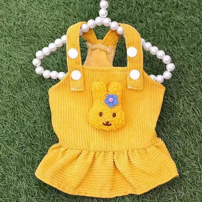 Pink Corduroy Dress , Bear Applique, Small Dogs