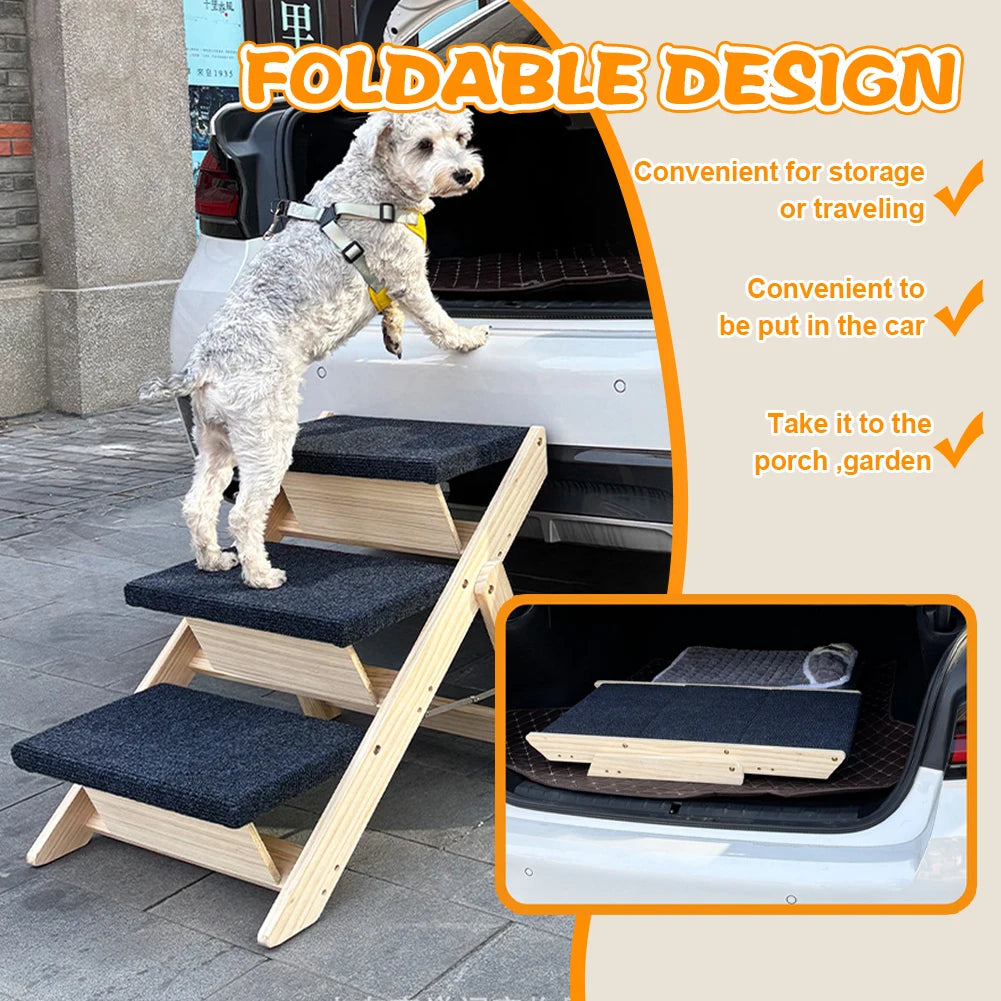 Foldable Outdoor Non-slip Dog Stair, Carpeted