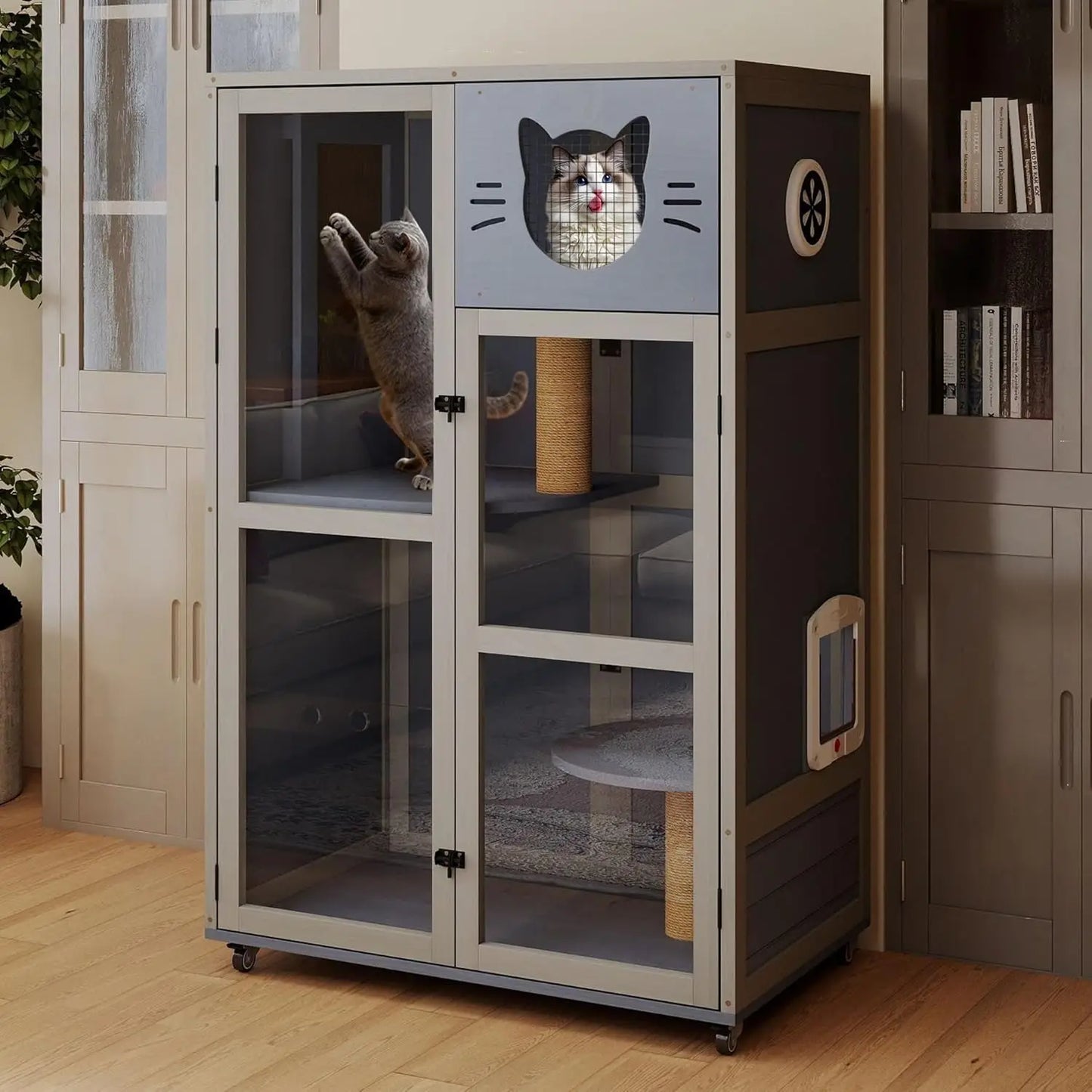 Wooden Cat House ,Customized, Scratching Posts, Ventilation,
