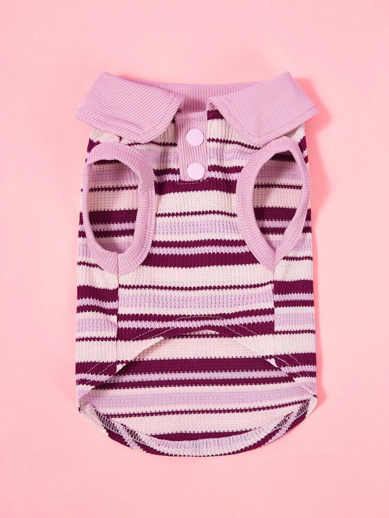 Pink Striped Knit Polo Shirt, Collar and Buttons for Dogs