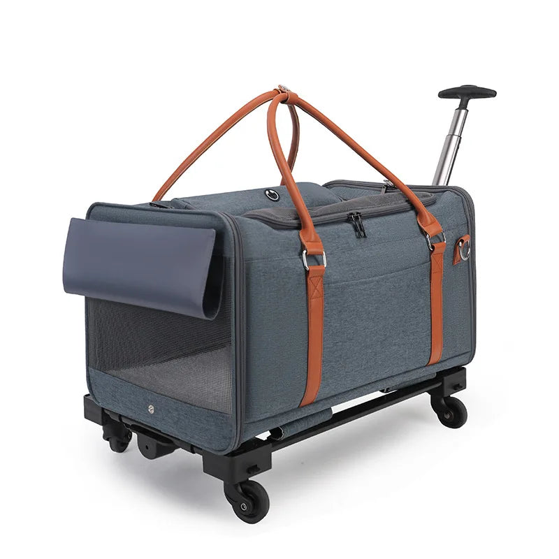 Pet Carrier with Wheels, Foldable Trolley, Cats & Dogs