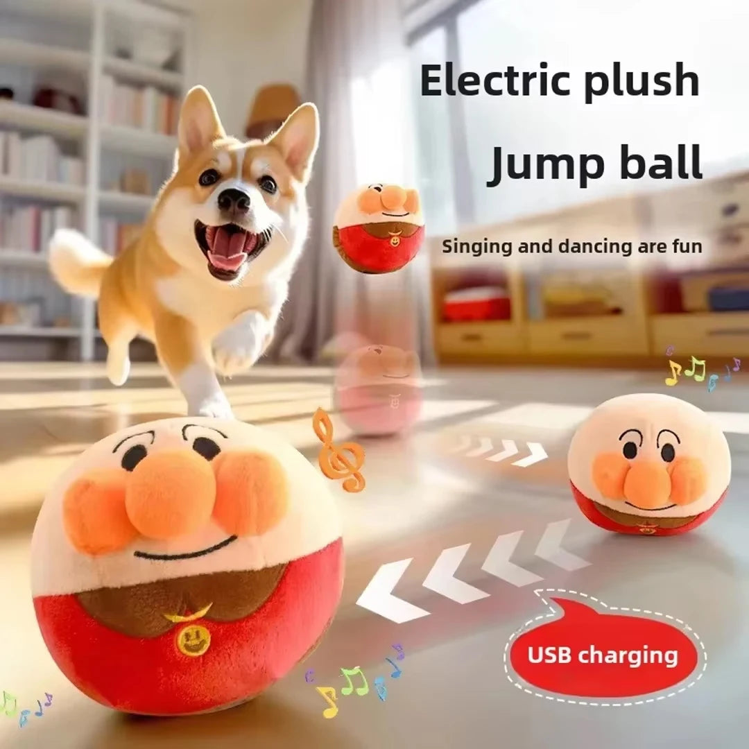Interactive Electric Plush Jumping Ball Dog Toy USB Rechargeable Cartoon Clown Design Puzzle Training Toy for Puppy Pet Supplies