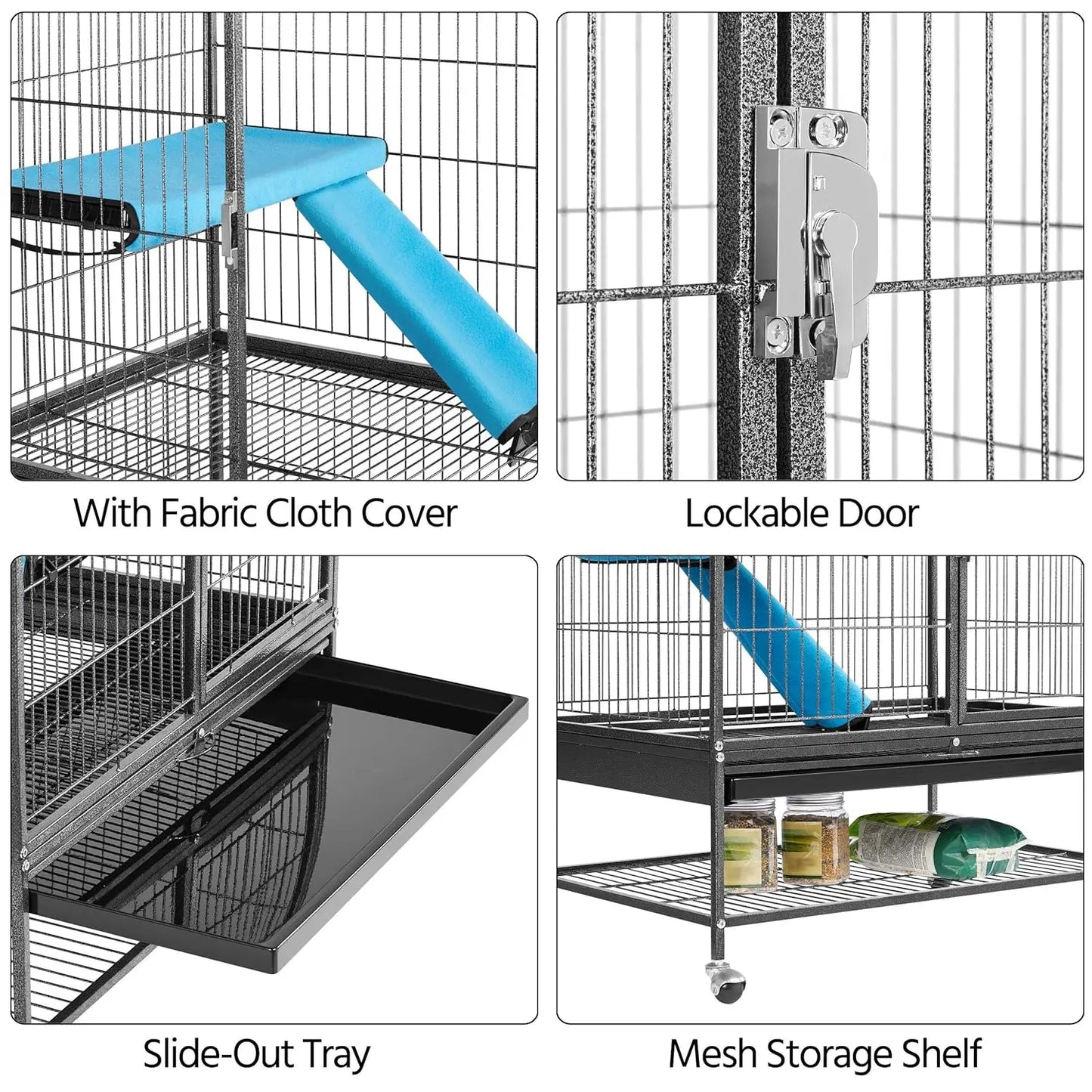54'' Rolling Cage Large 4-Tiers, Chinchilla, Adult Rats, Guinea