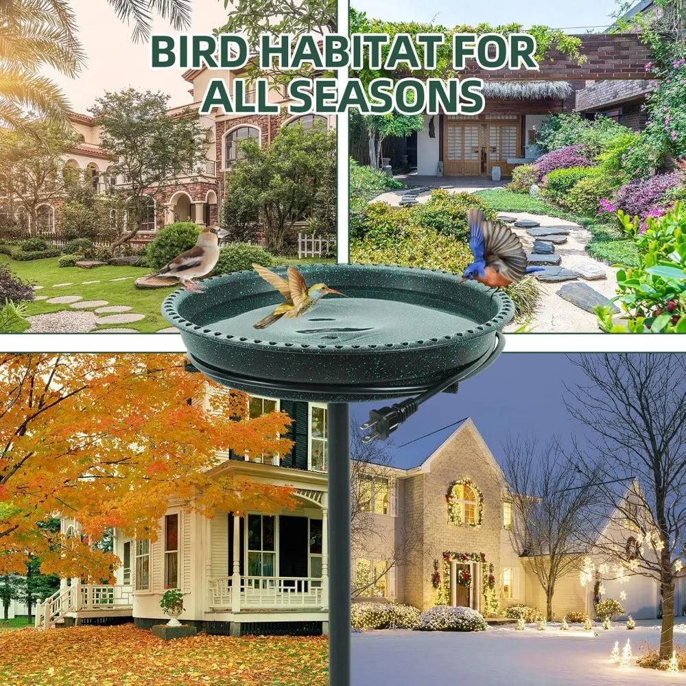 75W Heated Bird Bath with Thermostat, Deep Bowl & Metal Pole for All Seasons - Green