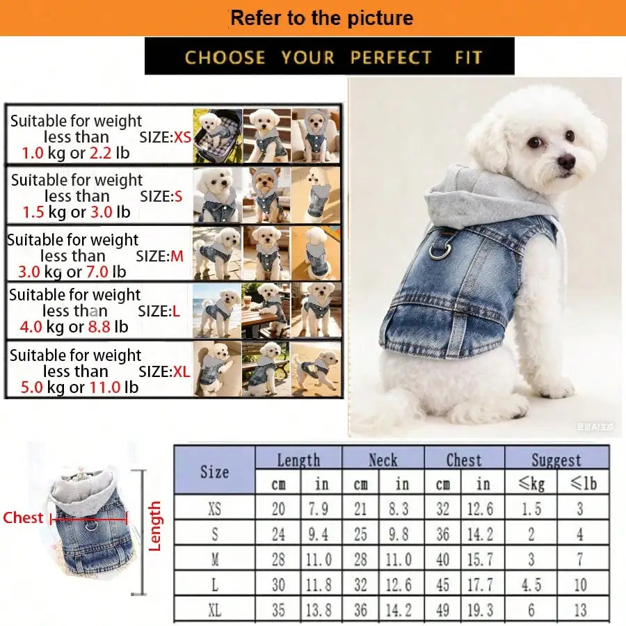 Denim Hooded Dog Vest