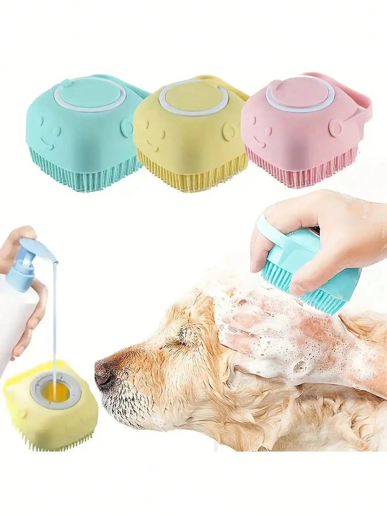 Bathing Brush, Massage Bristles, Shampoo Dispenser, for Dogs & Cats