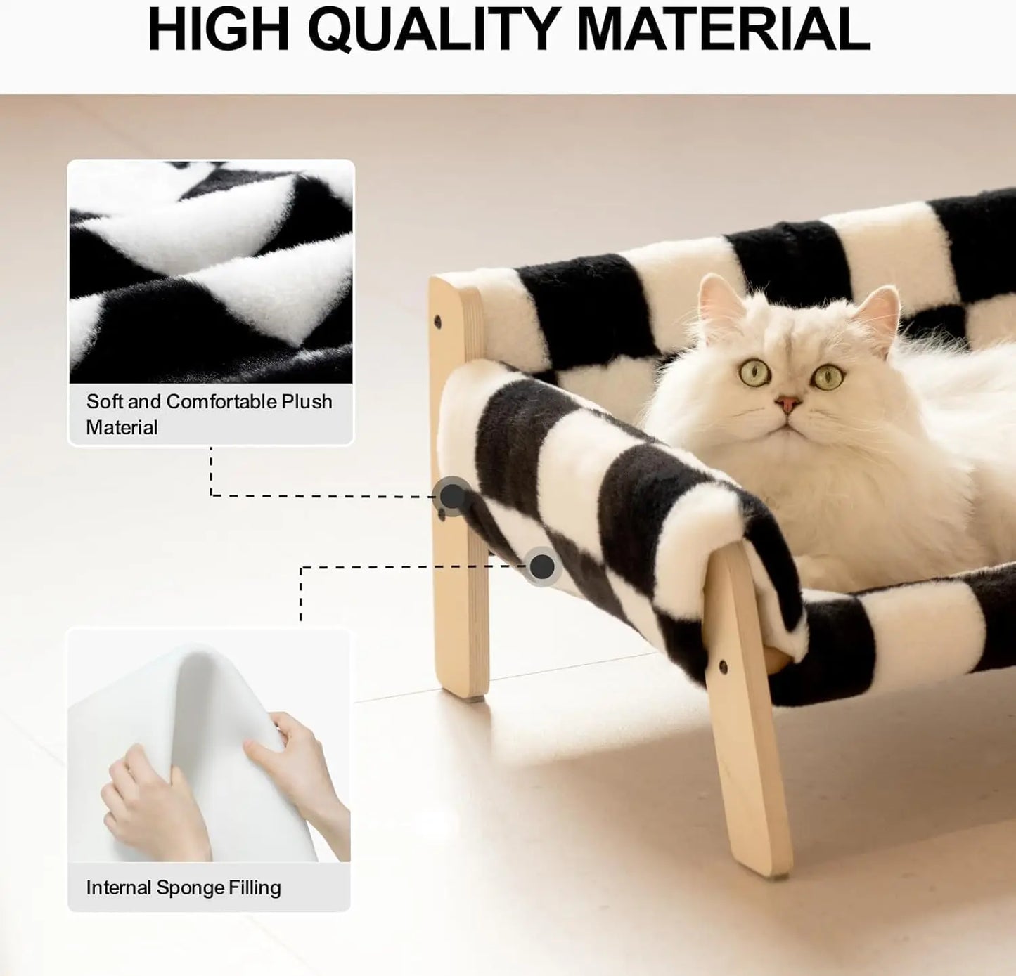 Pet Sofa, Wooden Elevated , with Removable Mattress Cover