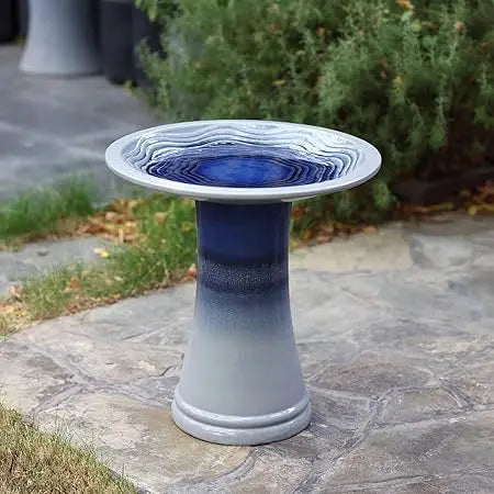 18 Inch Ceramic Bird Bath for Outside, Elegant Tall Outdoor Bird Bath, Lightweight Pedestal Glazed Birdbaths