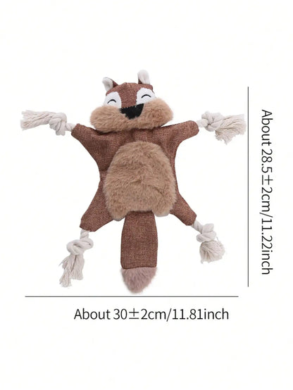 Squirrel-Shaped Dog Toy, Crinkle Sound, Braided Rope Ends