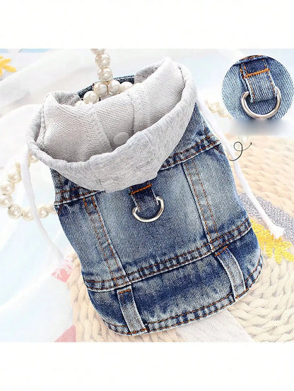 Denim Hooded Dog Vest