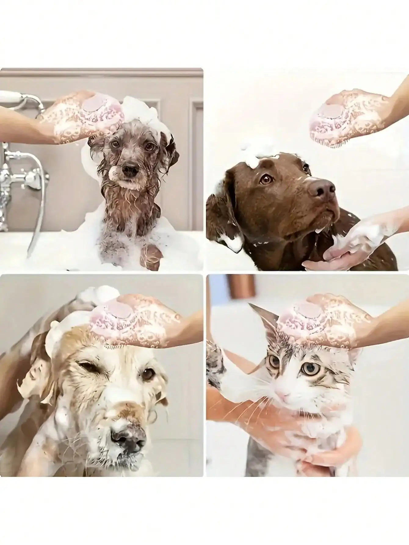 Bathing Brush, Massage Bristles, Shampoo Dispenser, for Dogs & Cats