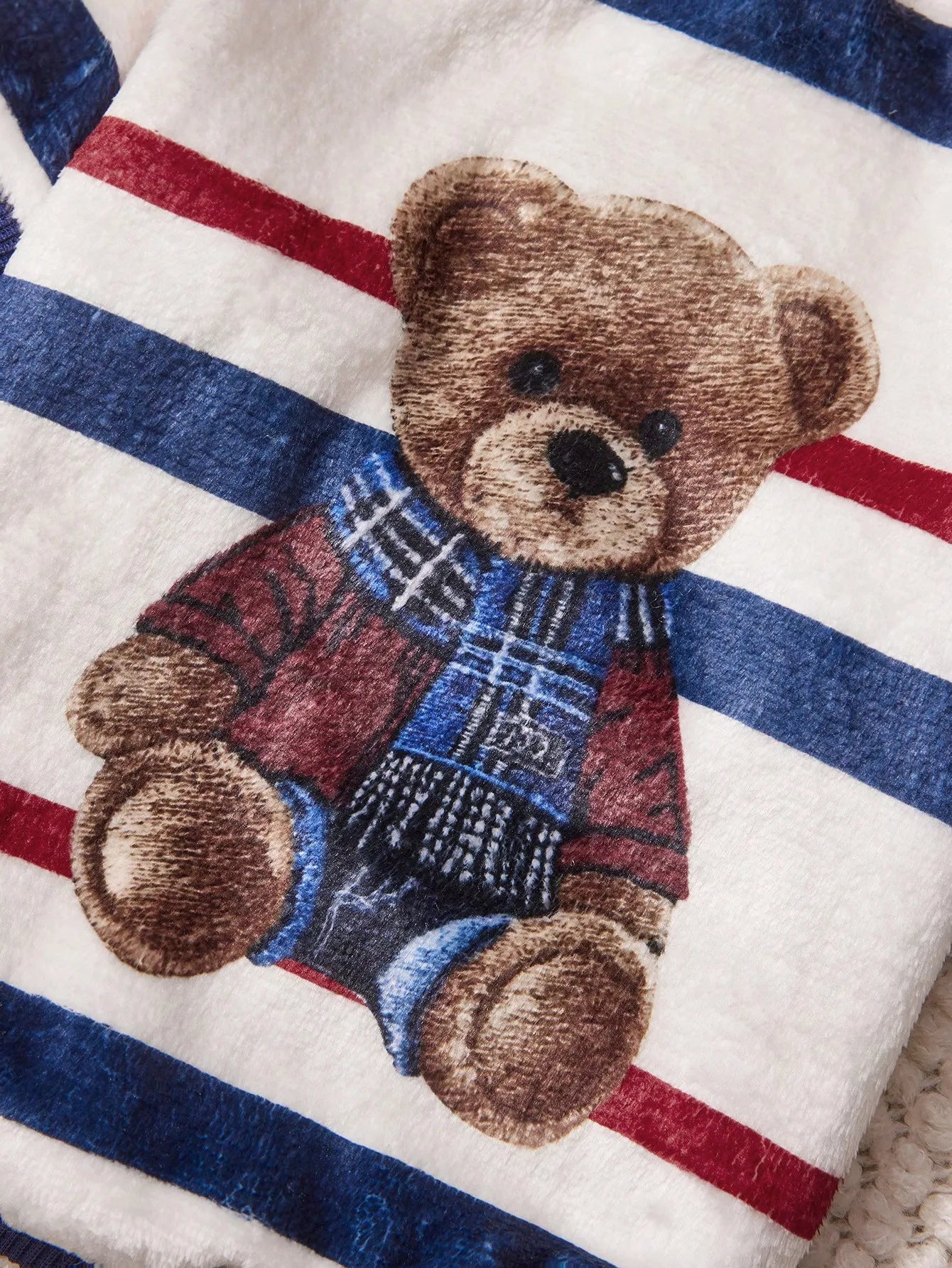 Striped Sweatshirt, Bear Graphic, Warm Winter