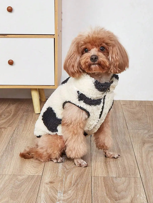 Sherpa Vest, Black Spot Pattern, Warm Winter Coat, Dogs, Cats