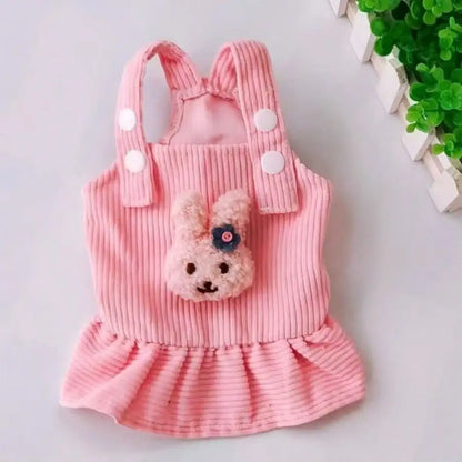 Pink Corduroy Dress , Bear Applique, Small Dogs