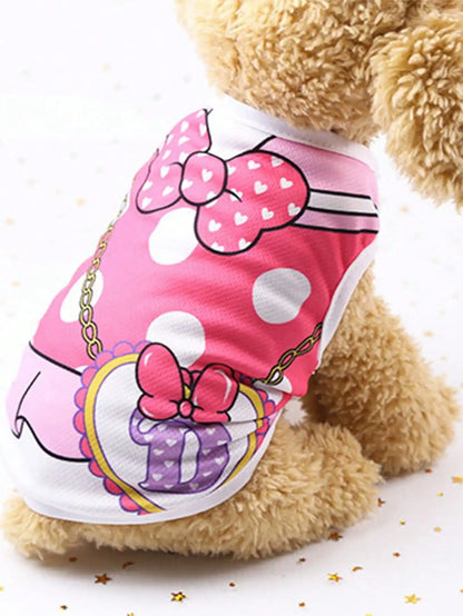 Pink Polka Dot Vest, Bow Print, for Small Dogs
