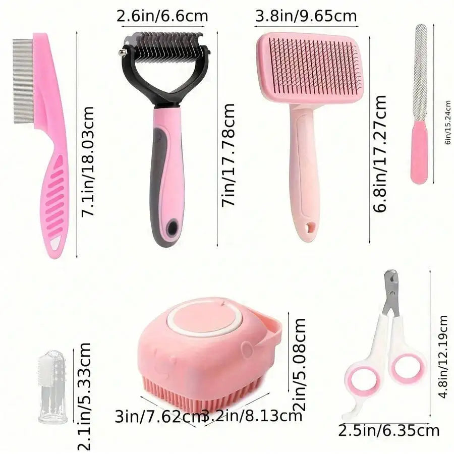 Dog Grooming Kit,  Nail Clippers, Flea Comb, Brush & Shampoo Tool