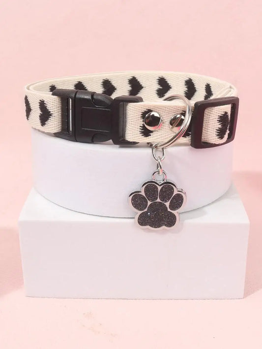 Leopard Print Collar, Glitter Paw Charm, Adjustable, Small Dogs & Cats