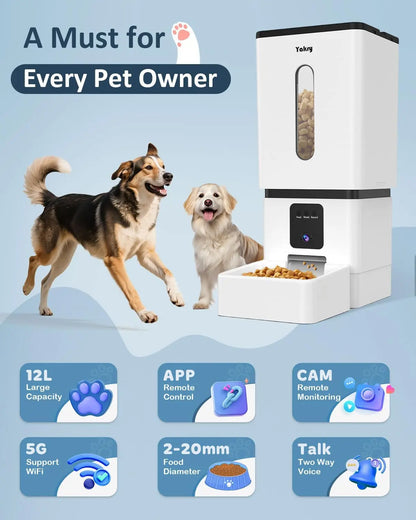 Smart Automatic Dog Feeder with Camera, Wi Fi App Control