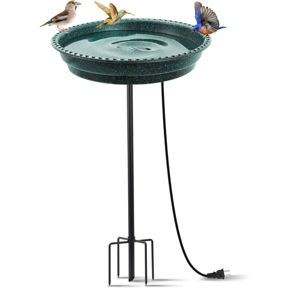 75W Heated Bird Bath with Thermostat, Deep Bowl & Metal Pole for All Seasons - Green
